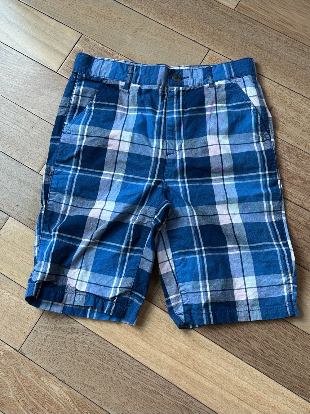 Children’s Place Boys Blue and White Plaid Flat-Front Shorts Size 14
